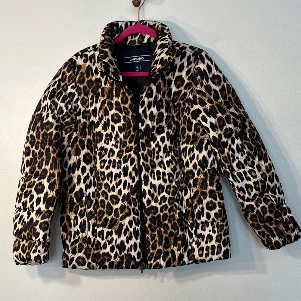 Lands' End Leopard Print Kids Puffer Jacket
